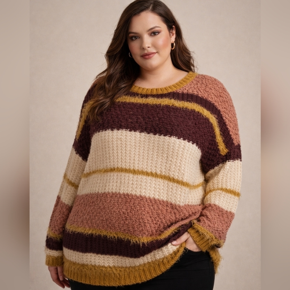 Absolutely Creative Worldwide Striped Sweater - Burgundy, Cream, Mustard